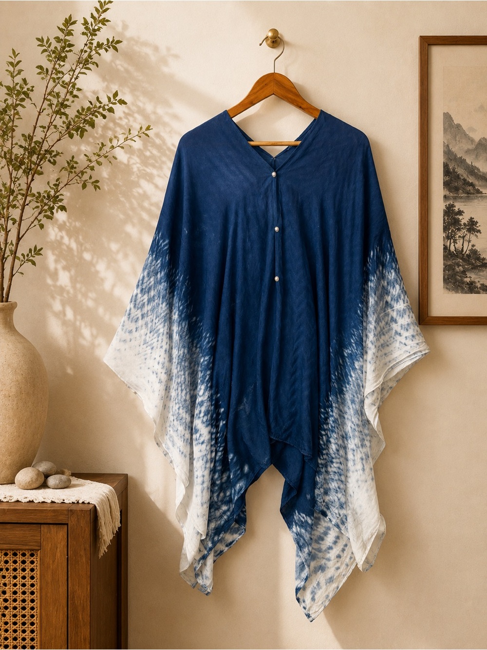 Hand Dyed Indigo Multi-Way Convertible Wrap Poncho Shawl Scarf | Wearable Art